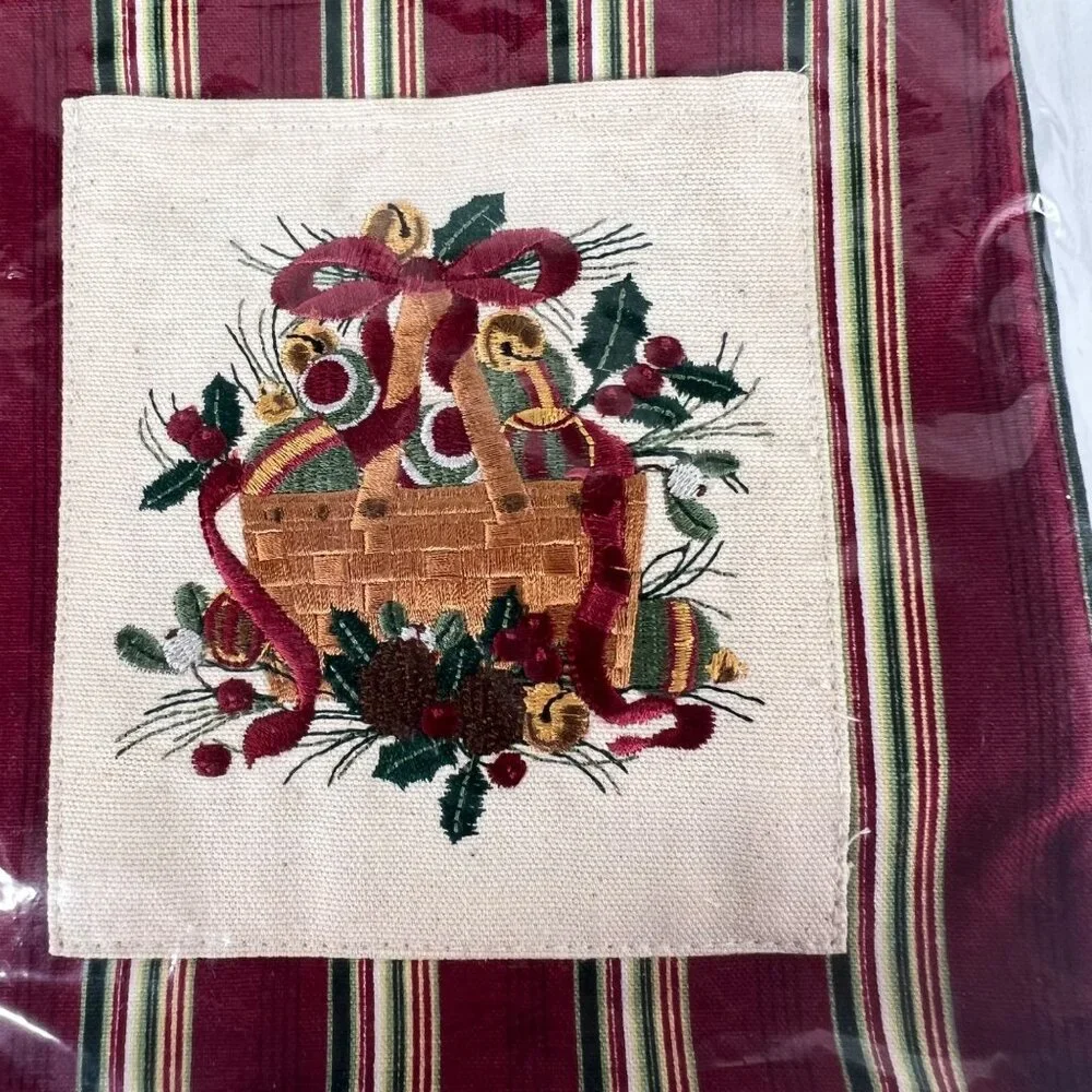 New 2005 Longaberger Basket Holiday Tote Bag Fabric Purse Stripe Embroidered VTG